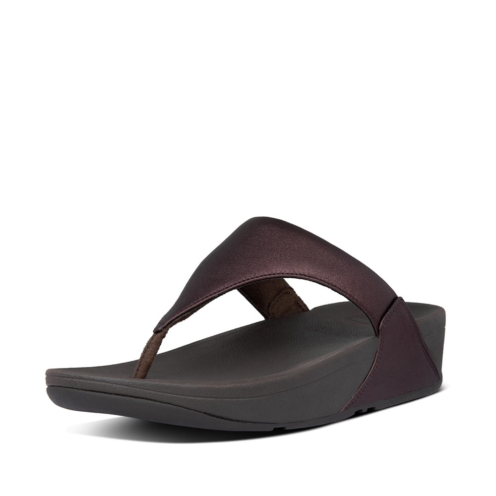 Fitflop Womens Sandals Dark Brown - Lulu Metallic Leather Toe-post - 43TWLBVAN